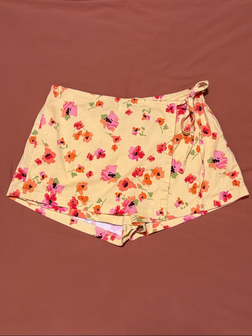 Skort wrap tie floral cotton shorts
